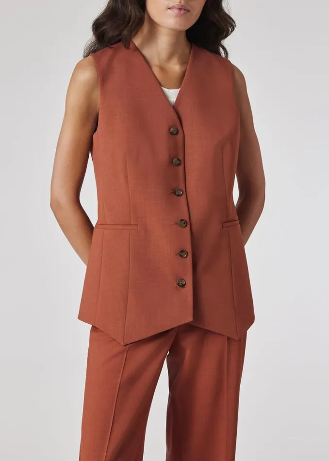 Womens Paul Smith Coats and Jackets Terracotta Overdyed Wool Waistcoat