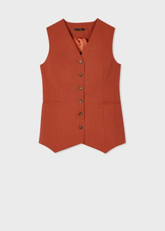Womens Paul Smith Coats and Jackets Terracotta Overdyed Wool Waistcoat Womens Paul Smith Coats and Jackets Terracotta Overdyed Wool Waistcoat