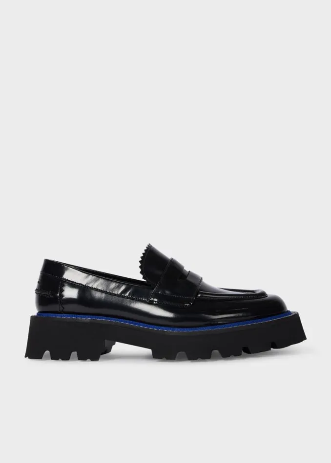 Womens Paul Smith Flats Black Chunky High Shine 039Magpie039 Leather Loafers