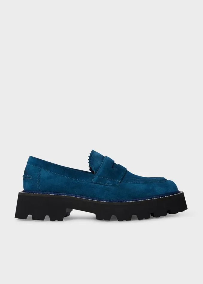 Womens Paul Smith Flats Petrol Blue Chunky Suede 039Magpie039 Loafers