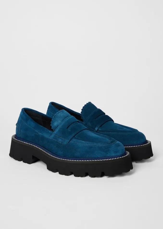 Womens Paul Smith Flats Petrol Blue Chunky Suede 039Magpie039 Loafers