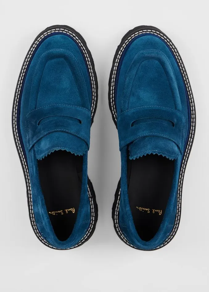 Womens Paul Smith Flats Petrol Blue Chunky Suede 039Magpie039 Loafers
