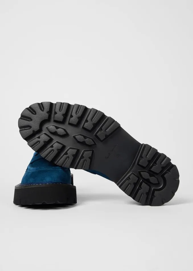 Womens Paul Smith Flats Petrol Blue Chunky Suede 039Magpie039 Loafers