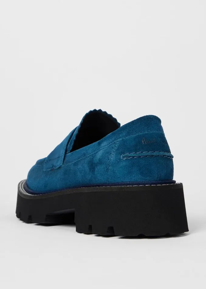 Womens Paul Smith Flats Petrol Blue Chunky Suede 039Magpie039 Loafers