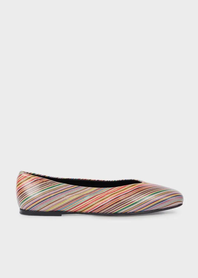 Womens Paul Smith Flats Signature Stripe Leather 039Topanga039 Ballet Flats