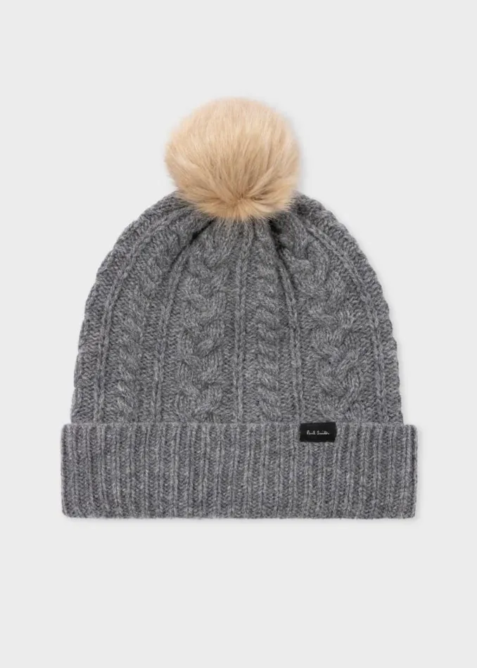Womens Paul Smith Hats and Gloves Grey Cable Knit Pom Pom Beanie