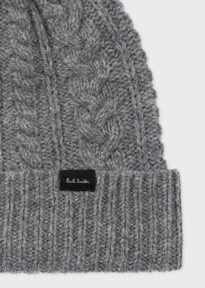Womens Paul Smith Hats and Gloves Grey Cable Knit Pom Pom Beanie Womens Paul Smith Hats and Gloves Grey Cable Knit Pom Pom Beanie