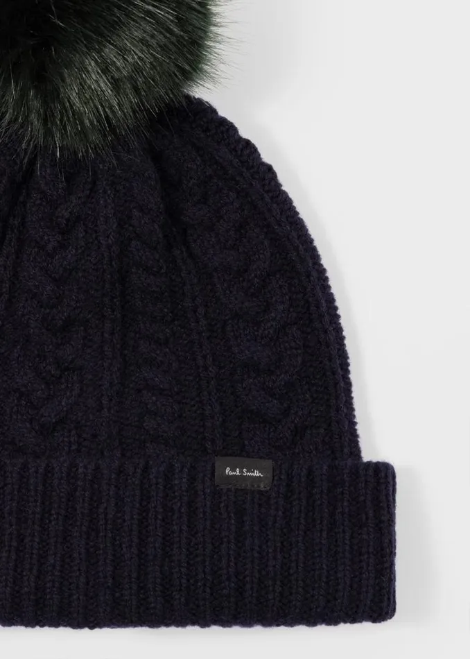 Womens Paul Smith Hats and Gloves Navy Cable Knit Pom Pom Beanie Womens Paul Smith Hats and Gloves Navy Cable Knit Pom Pom Beanie