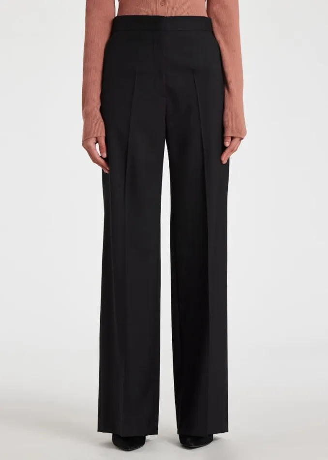Womens Paul Smith Pants Black Wool WideLeg Pants