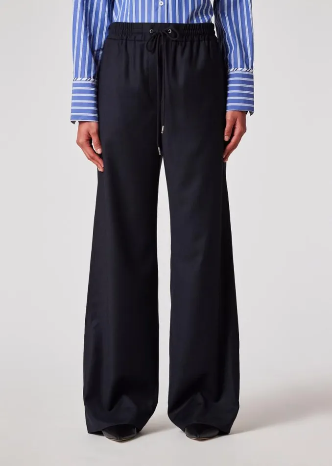 Womens Paul Smith Pants Navy WoolBlend Flannel Wide Leg Trousers