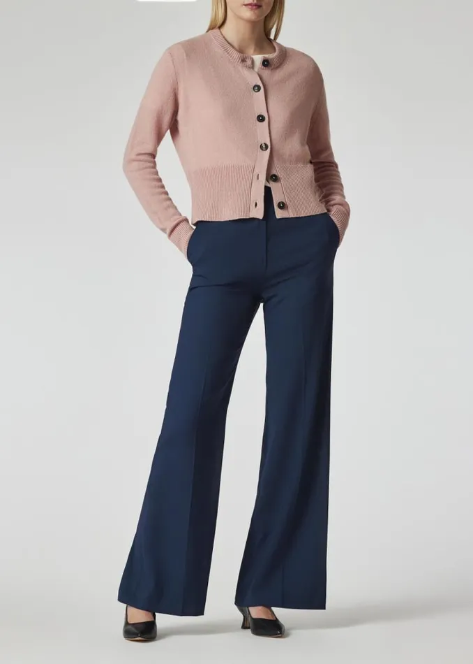 Womens Paul Smith Pants Navy WoolHopsack Wide Leg Pants