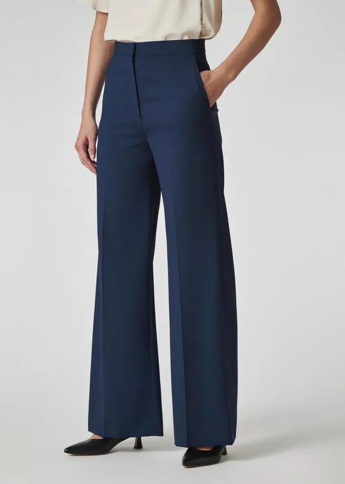 Womens Paul Smith Pants Navy WoolHopsack Wide Leg Pants Womens Paul Smith Pants Navy WoolHopsack Wide Leg Pants