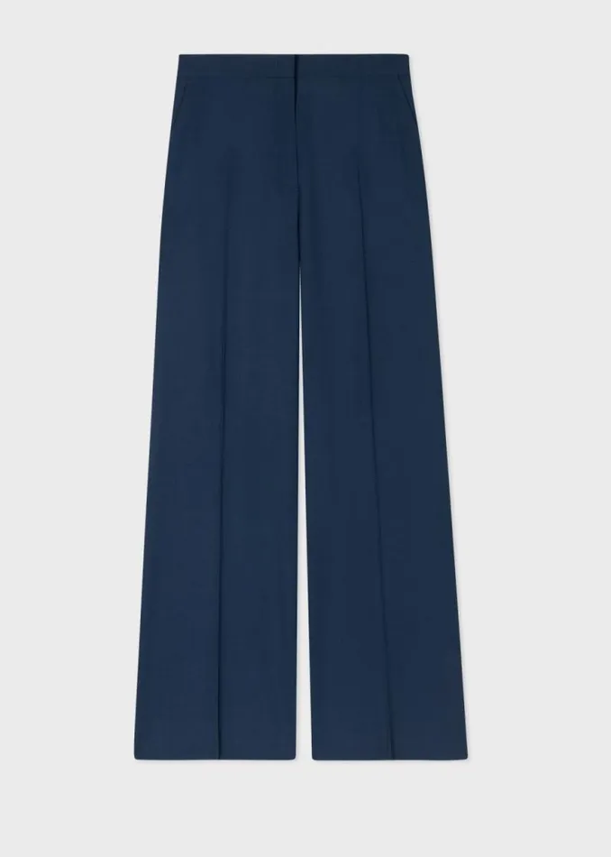 Womens Paul Smith Pants Navy WoolHopsack Wide Leg Pants Womens Paul Smith Pants Navy WoolHopsack Wide Leg Pants