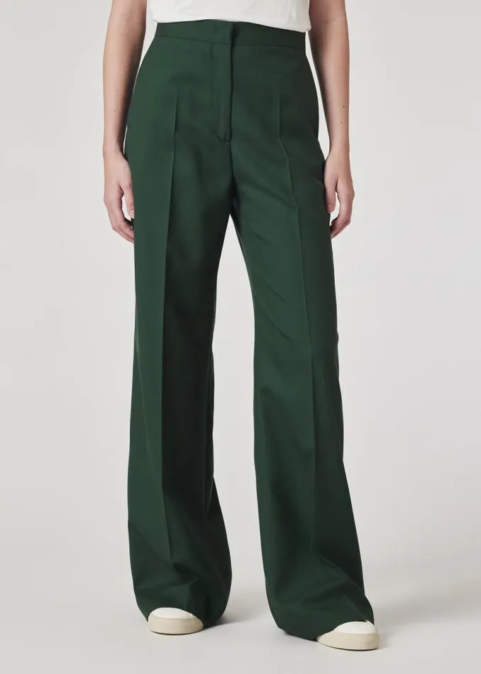 Womens Paul Smith Pants Pine Green Wool WideLeg Trousers