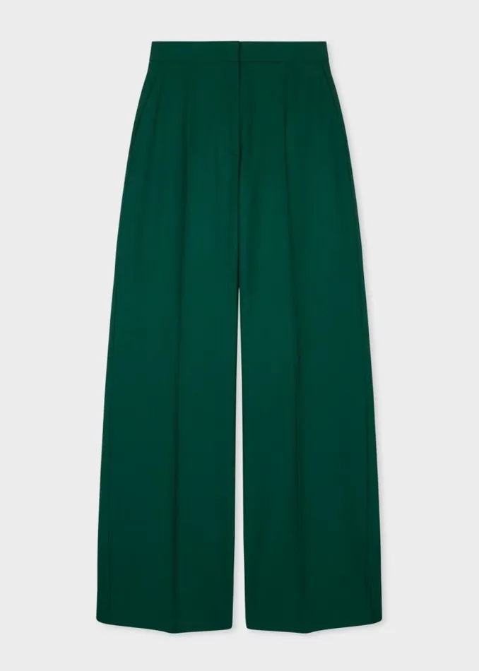 Womens Paul Smith Pants Pine Green Wool WideLeg Trousers Womens Paul Smith Pants Pine Green Wool WideLeg Trousers