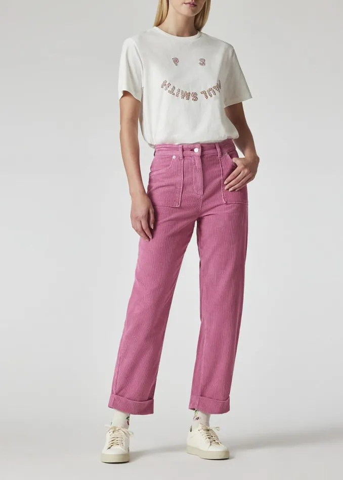 Womens Paul Smith Pants Pink Corduroy Barrel Leg Trousers Womens Paul Smith Pants Pink Corduroy Barrel Leg Trousers