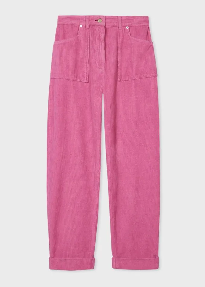 Womens Paul Smith Pants Pink Corduroy Barrel Leg Trousers Womens Paul Smith Pants Pink Corduroy Barrel Leg Trousers