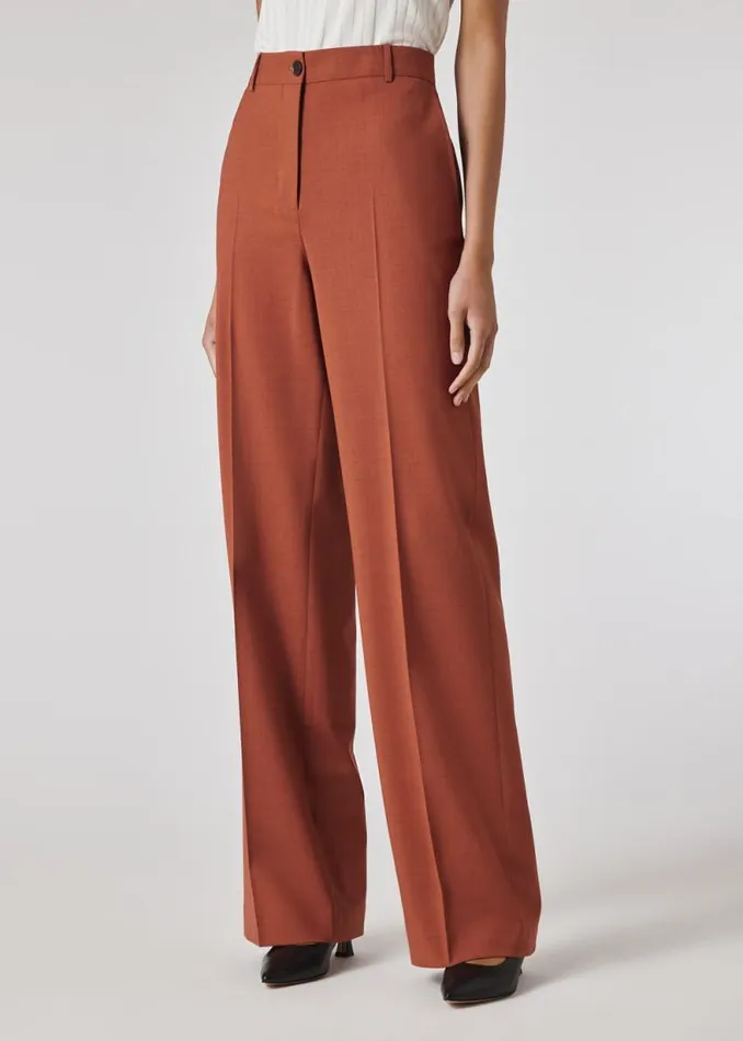 Womens Paul Smith Pants Terracotta Overdyed Wool Wide Leg Trousers