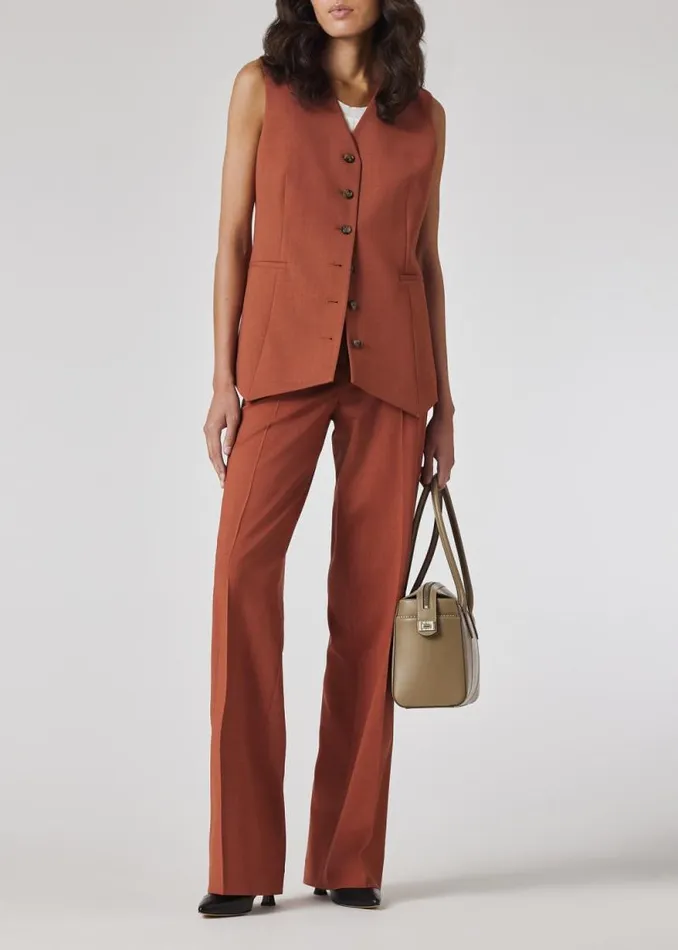 Womens Paul Smith Pants Terracotta Overdyed Wool Wide Leg Trousers Womens Paul Smith Pants Terracotta Overdyed Wool Wide Leg Trousers