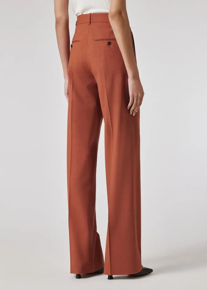 Womens Paul Smith Pants Terracotta Overdyed Wool Wide Leg Trousers Womens Paul Smith Pants Terracotta Overdyed Wool Wide Leg Trousers
