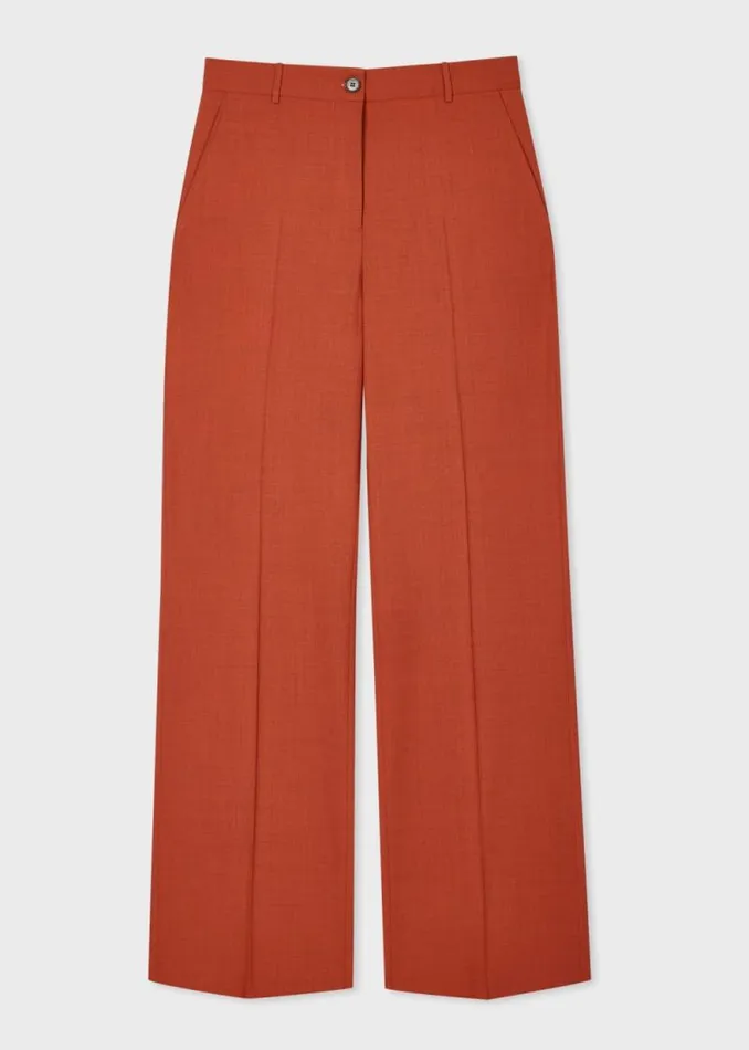 Womens Paul Smith Pants Terracotta Overdyed Wool Wide Leg Trousers Womens Paul Smith Pants Terracotta Overdyed Wool Wide Leg Trousers