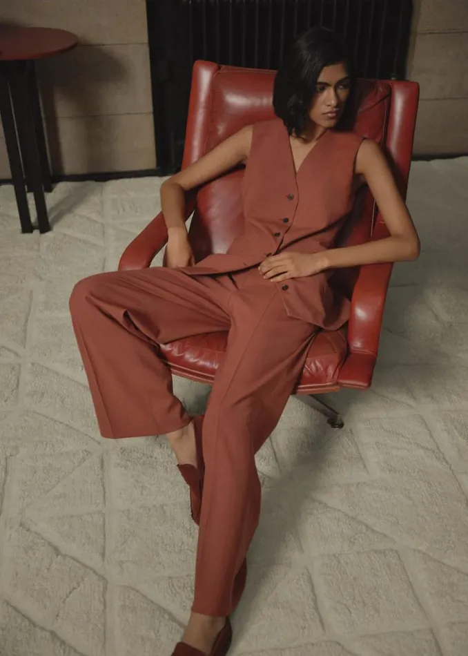 Womens Paul Smith Pants Terracotta Overdyed Wool Wide Leg Trousers Womens Paul Smith Pants Terracotta Overdyed Wool Wide Leg Trousers