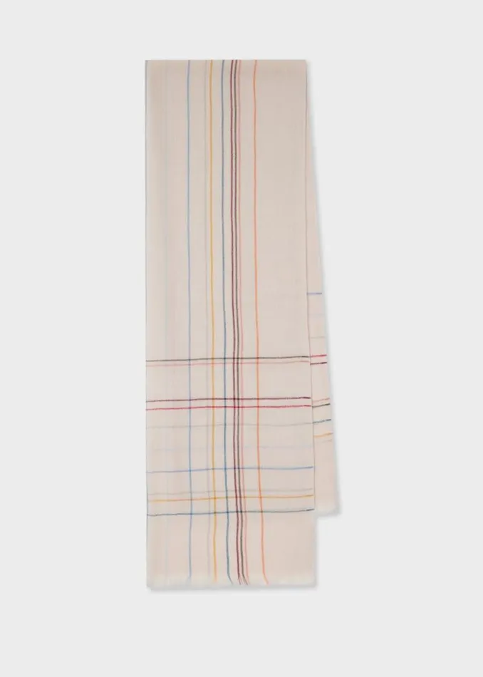 Womens Paul Smith Scarves Ecru Broken 039Signature Stripe039 Check Scarf
