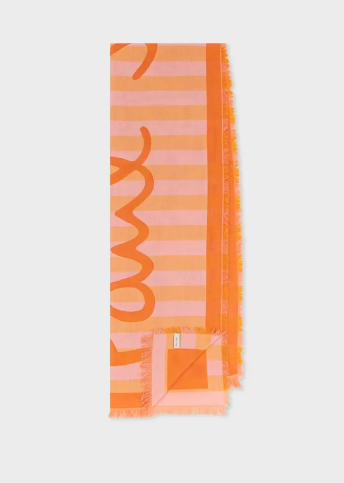 Womens Paul Smith Scarves Orange Horizontal Stripe Logo Scarf