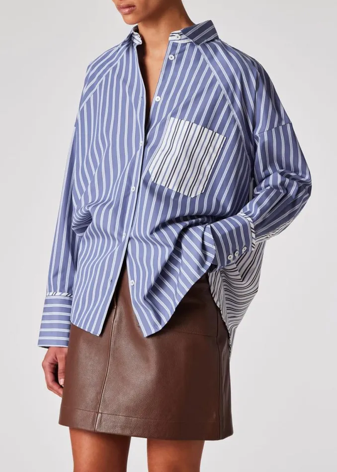 Womens Paul Smith Shirts Blue Contrast Stripe Cotton Shirt