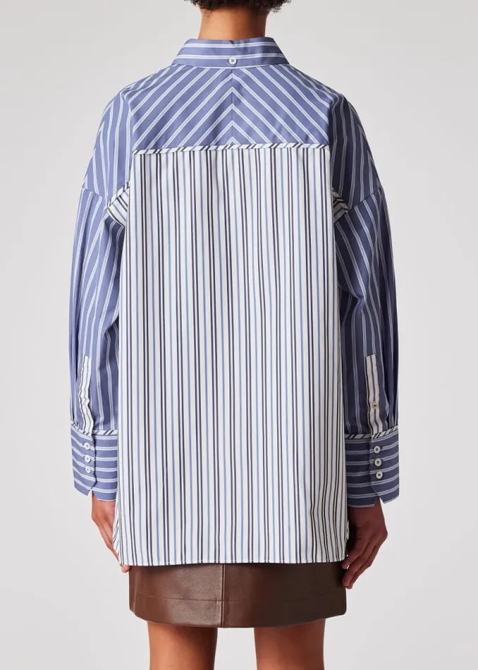 Womens Paul Smith Shirts Blue Contrast Stripe Cotton Shirt Womens Paul Smith Shirts Blue Contrast Stripe Cotton Shirt