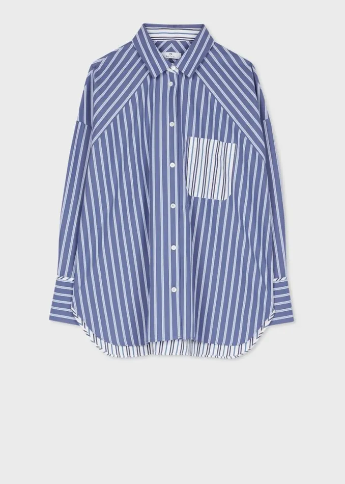Womens Paul Smith Shirts Blue Contrast Stripe Cotton Shirt Womens Paul Smith Shirts Blue Contrast Stripe Cotton Shirt