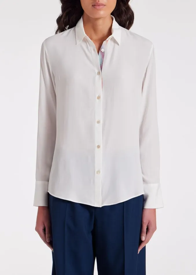 Womens Paul Smith Shirts Cream Silk 039Spray Swirl039 Placket Shirt