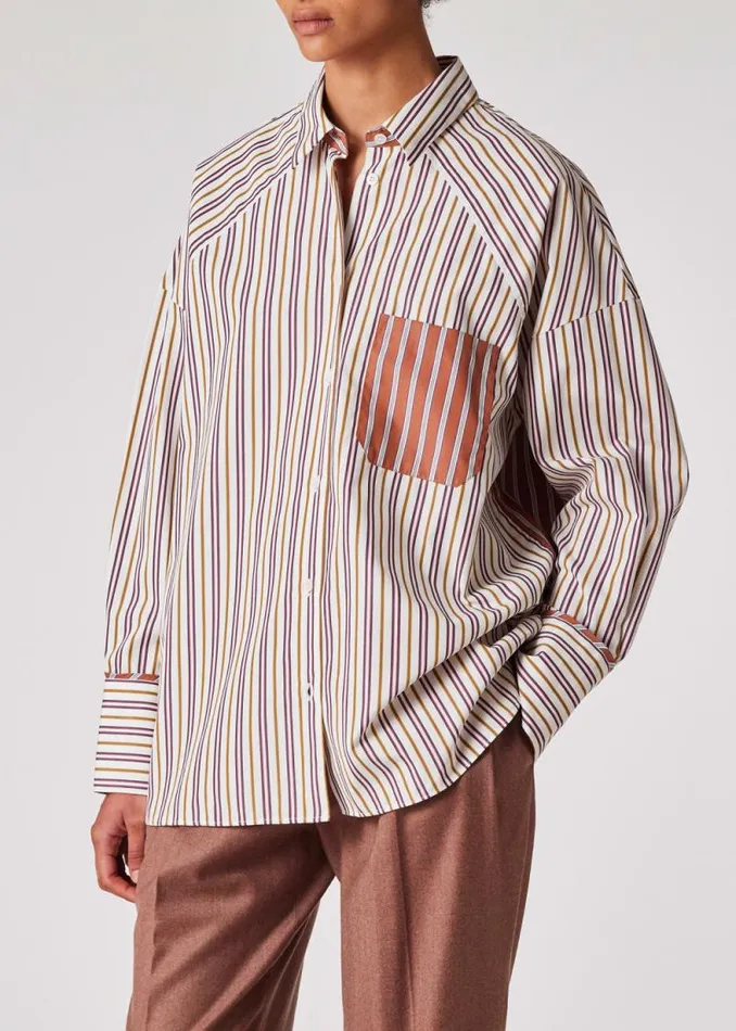 Womens Paul Smith Shirts Tan Contrast Stripe Cotton Shirt