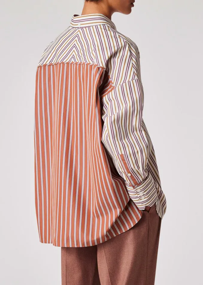 Womens Paul Smith Shirts Tan Contrast Stripe Cotton Shirt Womens Paul Smith Shirts Tan Contrast Stripe Cotton Shirt