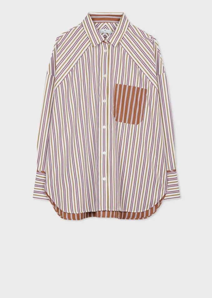 Womens Paul Smith Shirts Tan Contrast Stripe Cotton Shirt Womens Paul Smith Shirts Tan Contrast Stripe Cotton Shirt