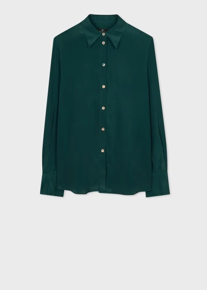 Womens Paul Smith Shirts Teal SilkBlend Blouse