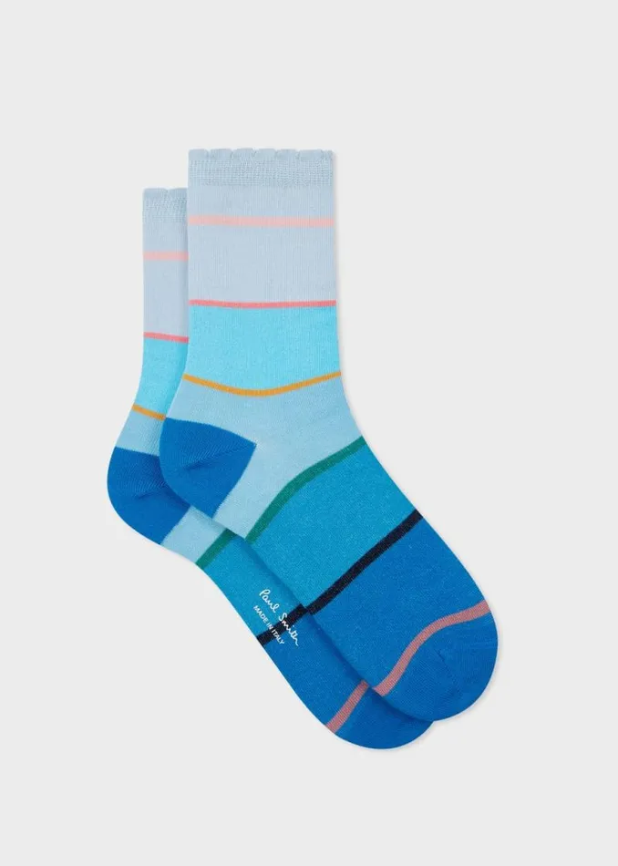 Womens Paul Smith Socks Blue Stripe Frill Socks