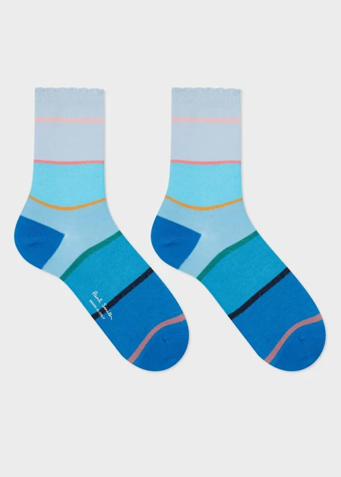 Womens Paul Smith Socks Blue Stripe Frill Socks Womens Paul Smith Socks Blue Stripe Frill Socks