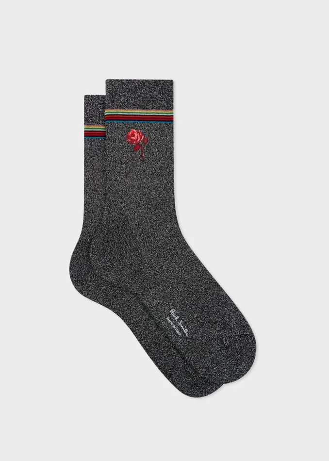 Womens Paul Smith Socks Glitter Rose Embroidery Socks