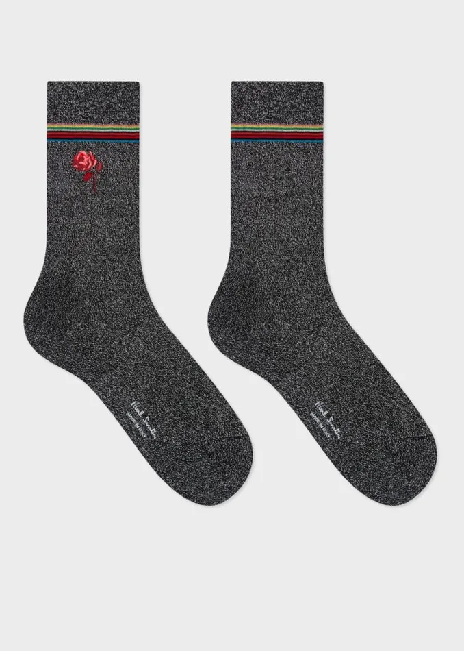 Womens Paul Smith Socks Glitter Rose Embroidery Socks Womens Paul Smith Socks Glitter Rose Embroidery Socks