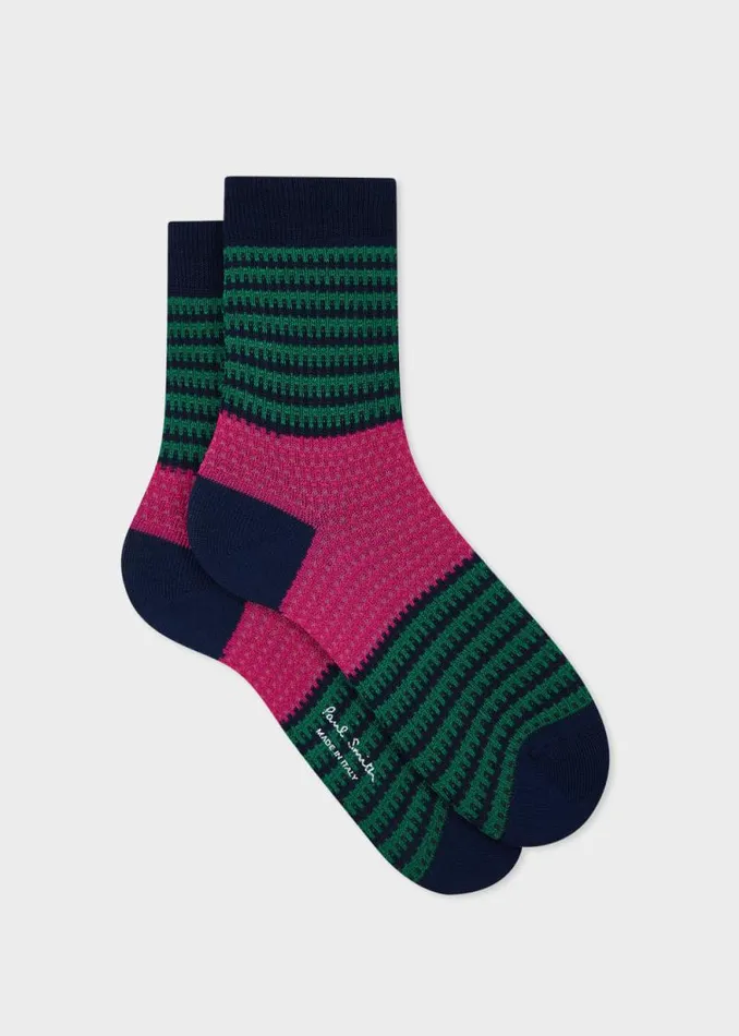 Womens Paul Smith Socks Navy And Green Stripe Crochet Socks