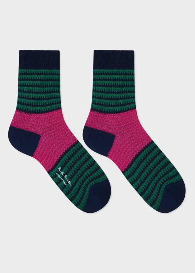 Womens Paul Smith Socks Navy And Green Stripe Crochet Socks Womens Paul Smith Socks Navy And Green Stripe Crochet Socks