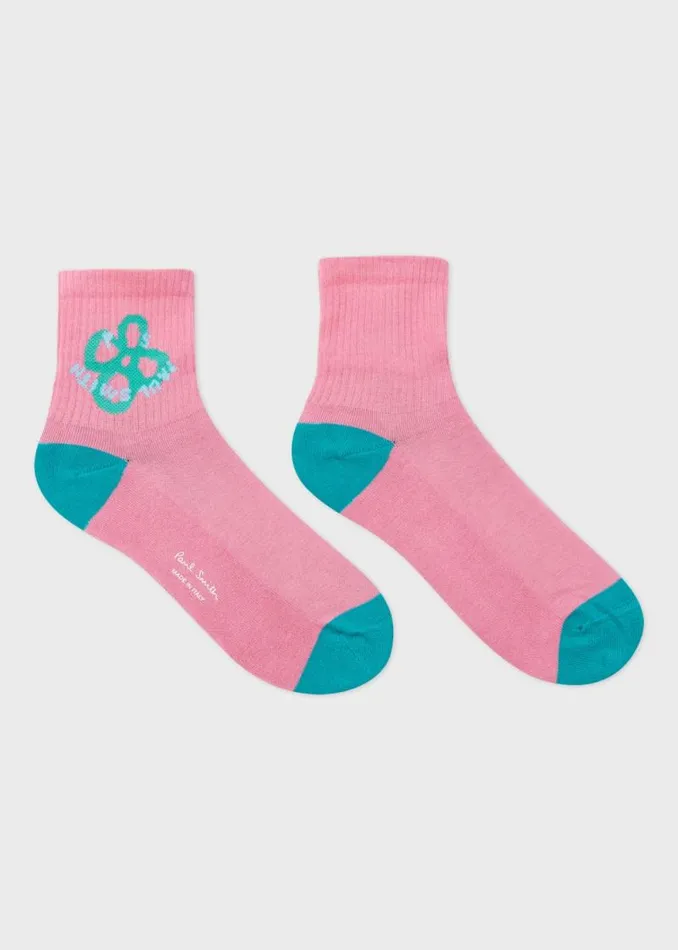 Womens Paul Smith Socks Pink 039Happy039 Flower Socks Womens Paul Smith Socks Pink 039Happy039 Flower Socks