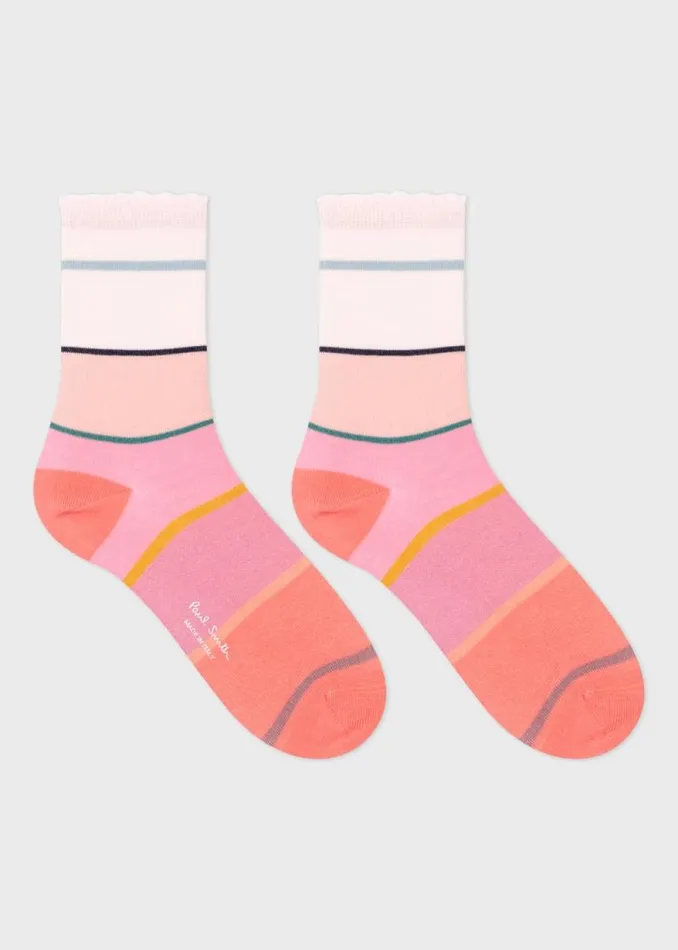 Womens Paul Smith Socks Pink Stripe Frill Socks Womens Paul Smith Socks Pink Stripe Frill Socks