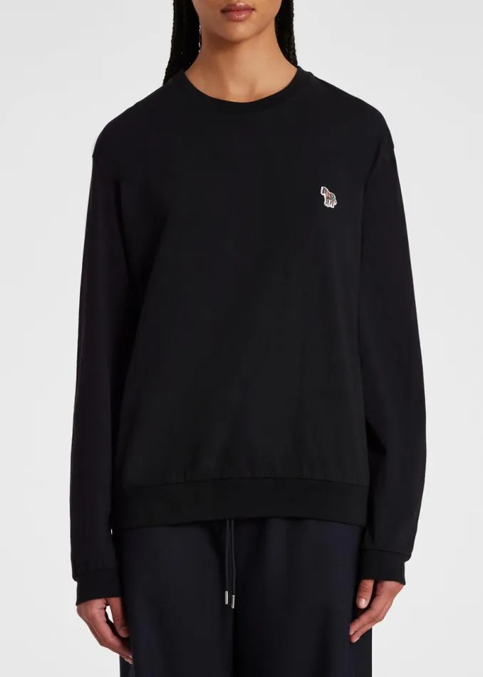 Womens Paul Smith TShirts Black Cotton Zebra Logo LongSleeve TShirt