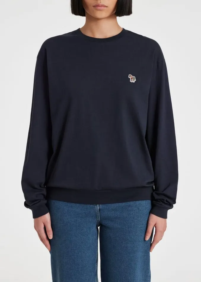 Womens Paul Smith TShirts Navy Organic Cotton Zebra Logo LongSleeve TShirt
