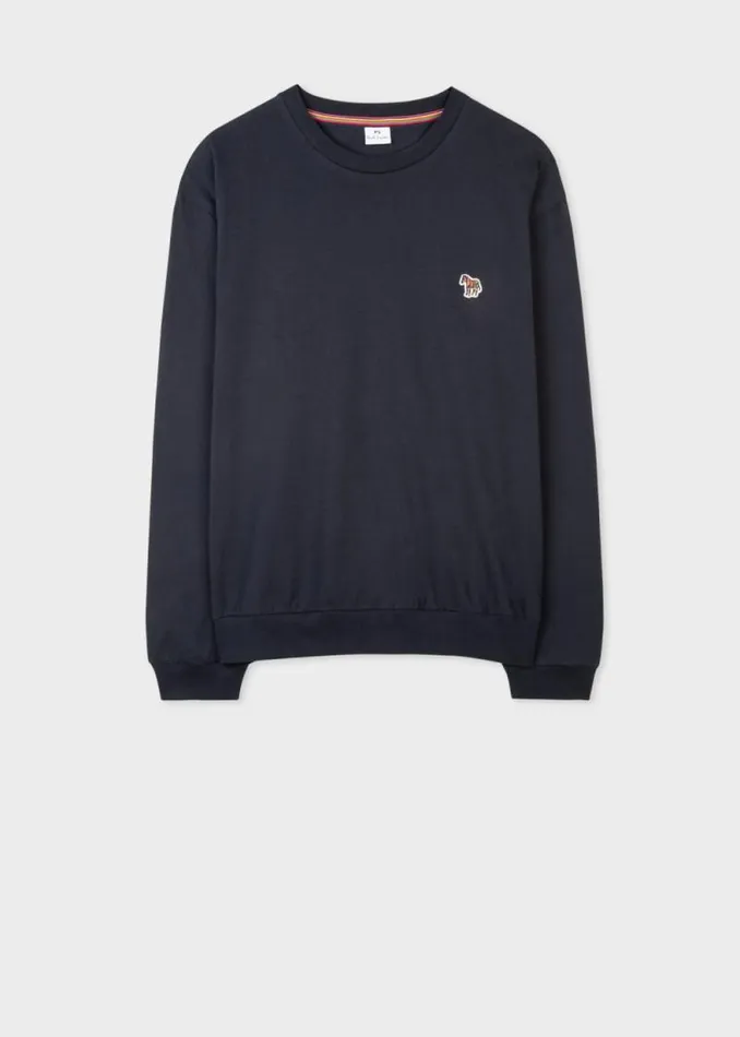 Womens Paul Smith TShirts Navy Organic Cotton Zebra Logo LongSleeve TShirt