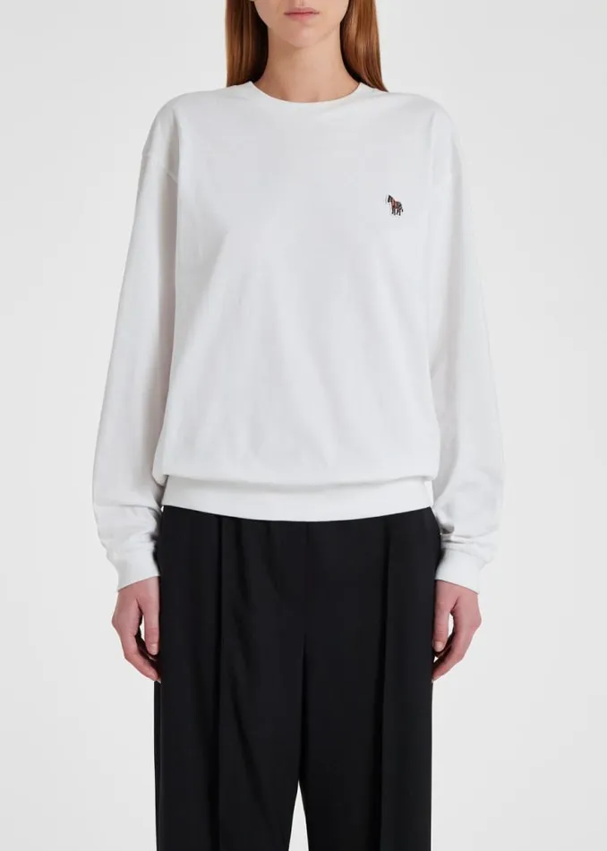 Womens Paul Smith TShirts White Cotton LongSleeve Zebra TShirt