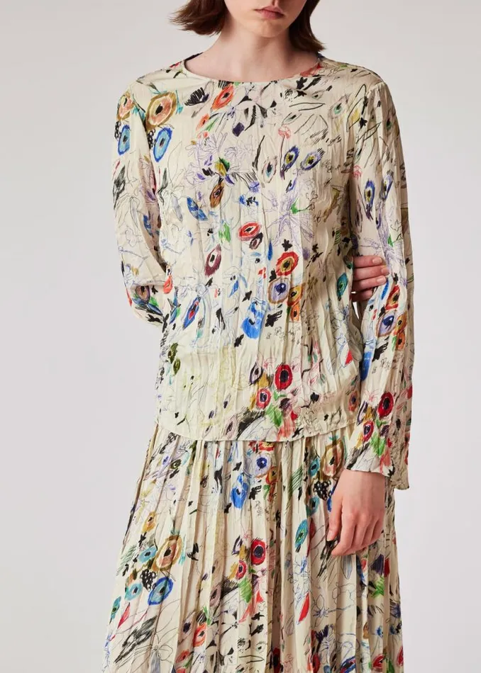 Womens Paul Smith Tops 039Sketchbook Botanical039 Crinkle Top