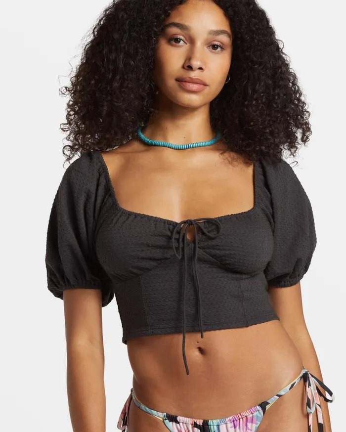 Womens Posy Crop Top Black Sands Billabong Tops
